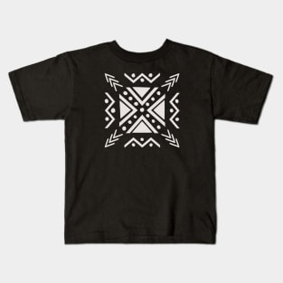 African tribal white color mudcloth motif on black Kids T-Shirt